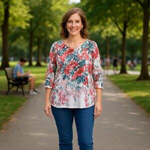 Rue JuJu Multi Color Floral 3/4 Sleeve Top